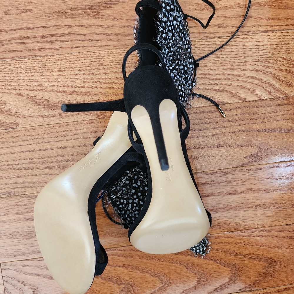 NEW Ferragamo trap sandals black suede and feathers - Picture 4 of 6